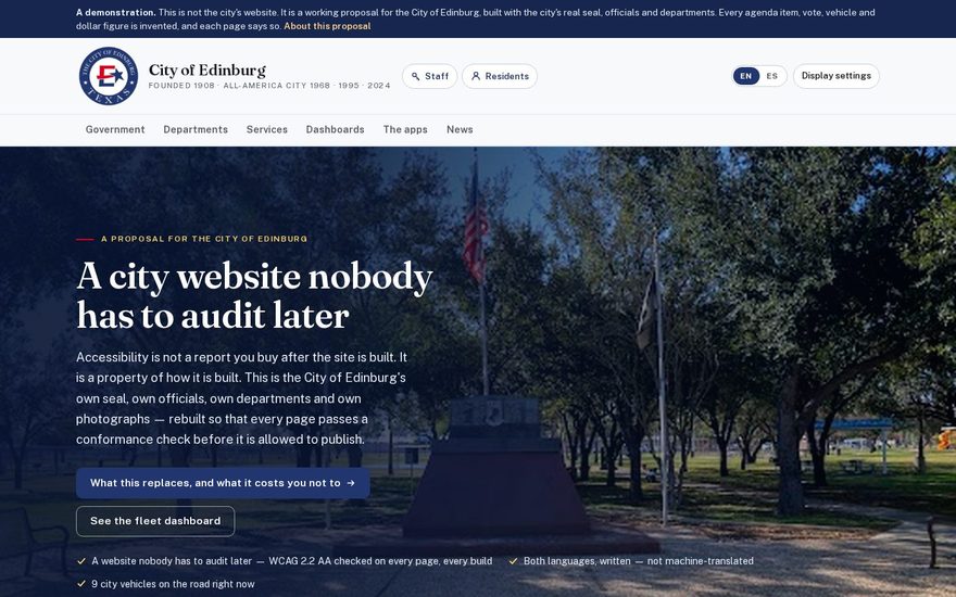 The home page of the City of Edinburg build.