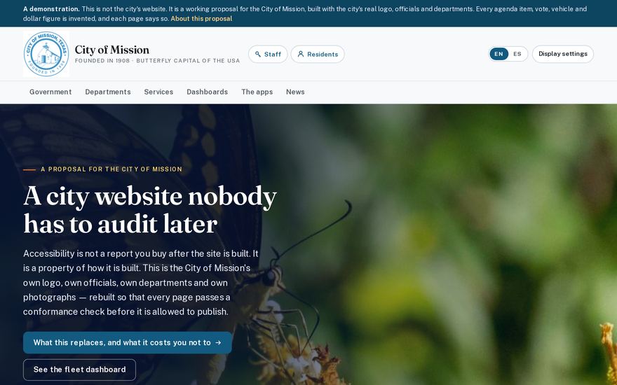 The home page of the City of Mission build.