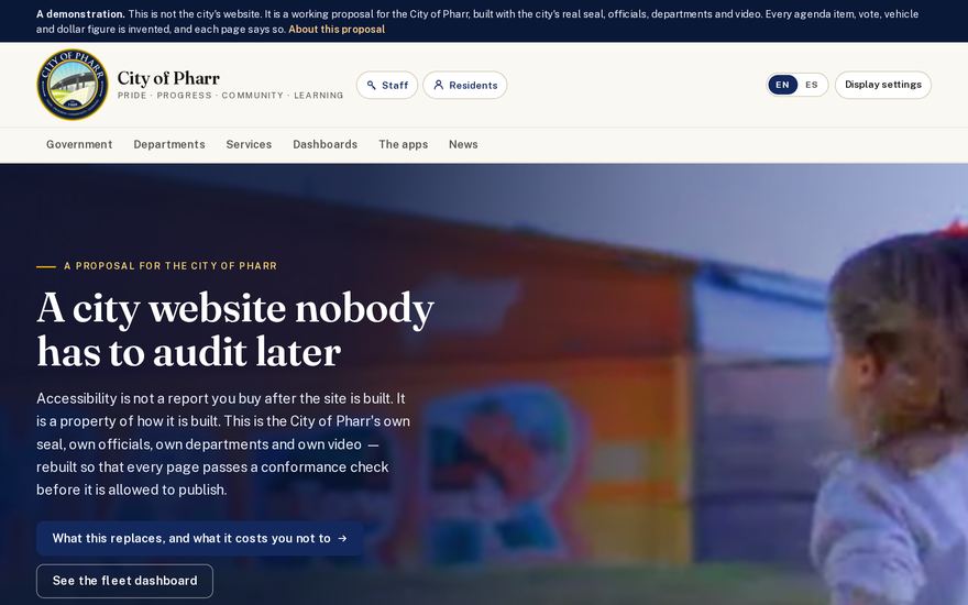 The home page of the City of Pharr build.
