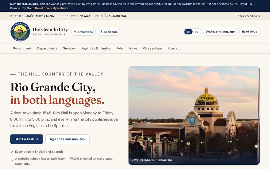 The home page of the City of Rio Grande City build.