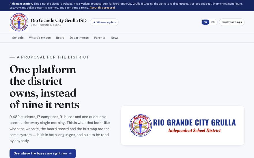The home page of the Rio Grande City Grulla ISD build.