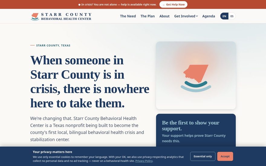 The home page of Starr County Behavioral Health Center.