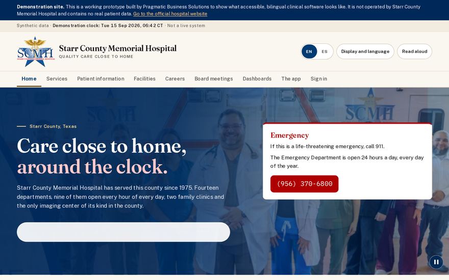 The home page of the Starr County Memorial Hospital build.