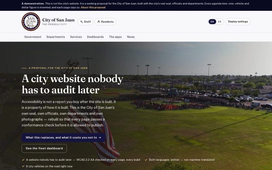 The home page of the City of San Juan build.