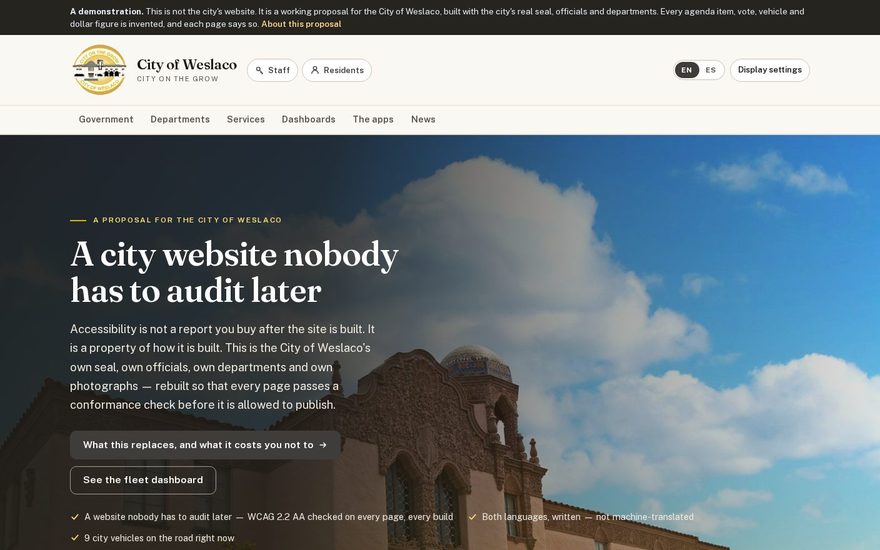 The home page of the City of Weslaco build.